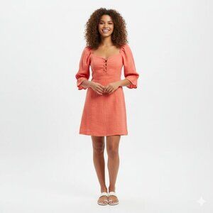 Aritzia Wilfred Womens Mini Dress Stanza Linen Puff Sleeve Coral Pink Corset XXS